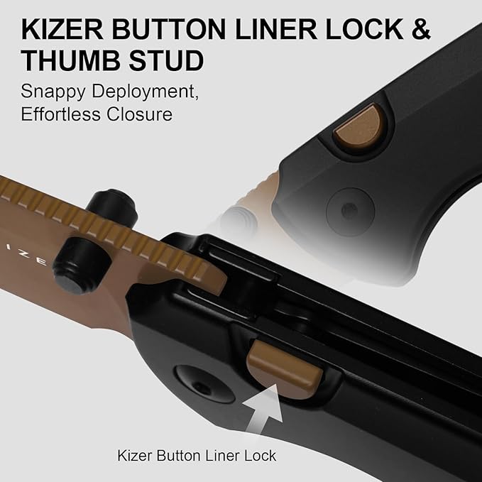 Kizer T1 BD EDC Pocket Knife 3.2Elmax Steel Drop Point Folding Knives with Titanium Handle Sunset Gold PVD&ampStonewashed Finish Thumb Stud Opener Button Liner Lock for Camping Hiking Ki3490.2B
