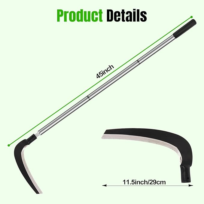 Scythe Tool for Grass Cutting Weeding Sickle Garden Tools for Clearing Bushes Brush Vines in Yard Fields Ditches Paths Landscaping Weed Razor Cutter Machete for Farming Harvesting