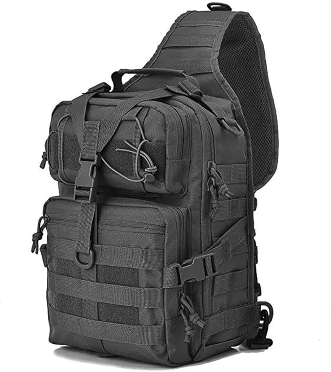 Outdoor Tactical Sling Bag Pack Military Sport Pack Sling Shoulder Backpack Molle Assault Range Bag (Black)