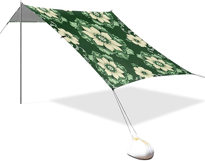 St Patrick's Day Flowers Green Beach Tent Sun Shelter Set UPF50+ UV Protection 10.5 x 9.19 FT Camping Shade Canopy with Sandbags Sand Anchors Carrying Bag and Others