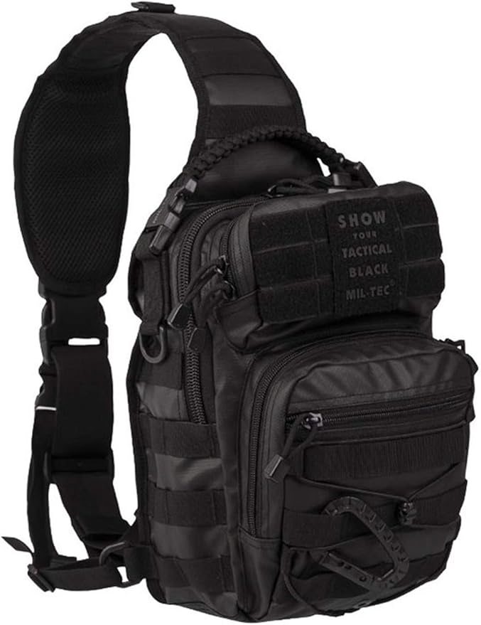 Mil-Tec One Strap Assault Pack Small - Tactical Rugged Durable Ergonomic Versatile Sling Backpack with MOLLE Loops Black 10Liters