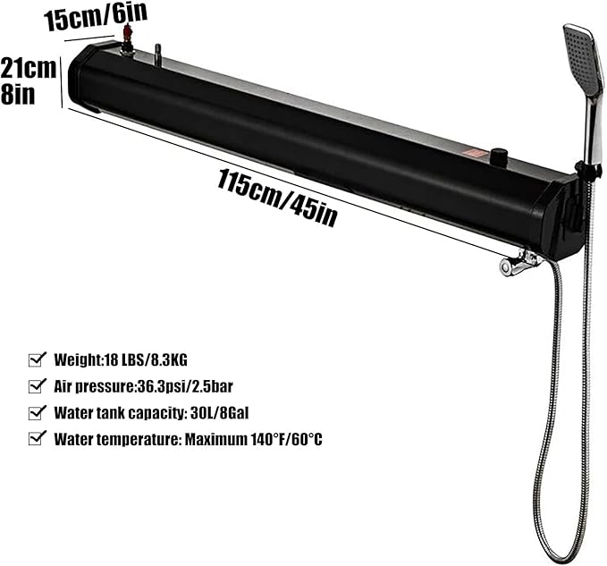 Pressurized Water Tank with Shower for Overlanding and Camping Portable Water Storage for Outdoor Activities