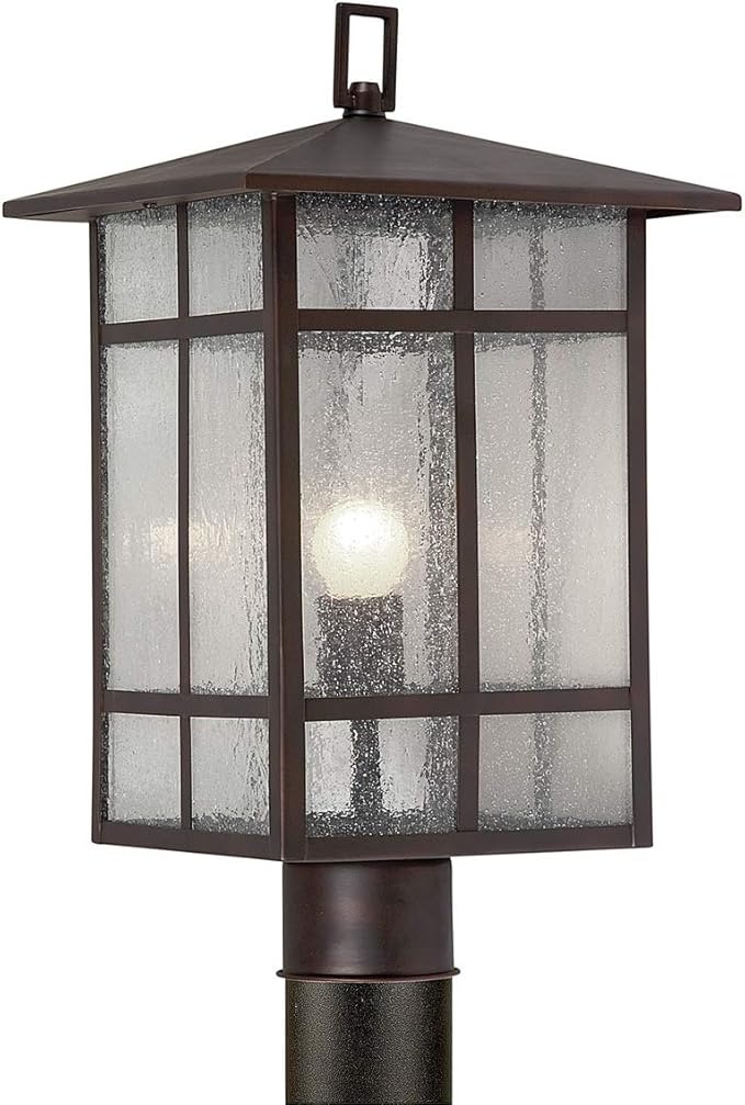 Forte Lighting 1319-01-32 Craftsman 1-Light Exterior Post Mount Lantern with Clear Seeded Glass Antique Bronze Finish