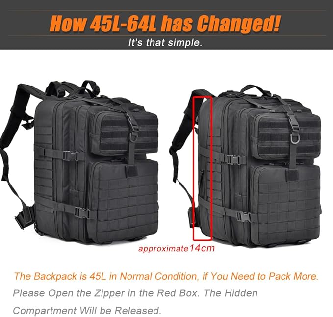 64L Large Tactical Backpack Military Backpack Tactical Bag Hiking Daypacks