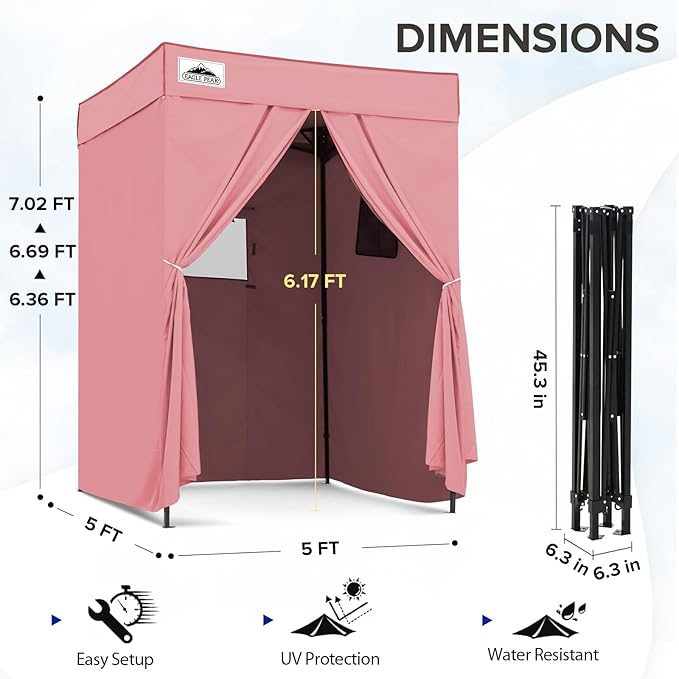 EAGLE PEAK Flex Compact 5x5 Pop-up Canopy Changing Room Portable Privacy Dressing Room for Indoor Fashion Photoshoots Camping or Pool Pink