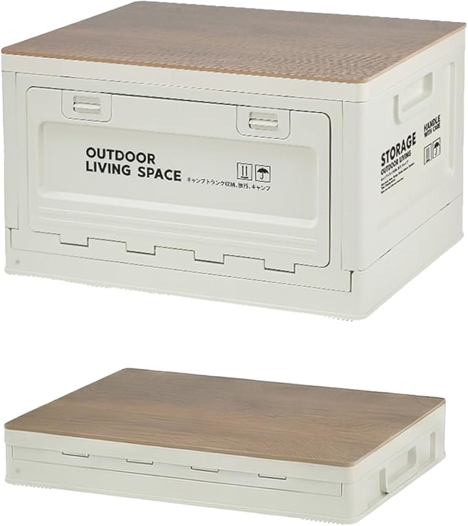 【3-Side Opening 50L Storage Bins with LidsPortable Foldable Storage Box Plastic Stackable Storage Bin for Camp Car RV Office (White)