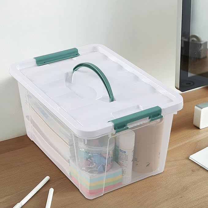 14 Quart Clear Latching Box with Lid &amp handle Plastic Storage Tote Set of 6