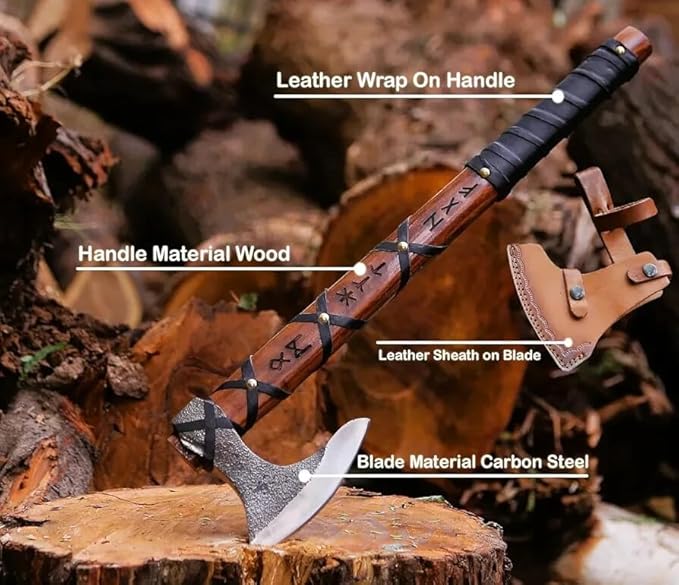 Custom Handmade Ragnor Lothbrok Viking Axe Handmade Hatchet Hunting Axe Carbon Steel Blade(FM-02)