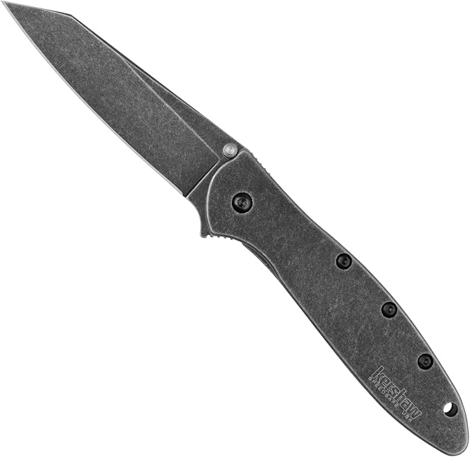 Kershaw Leek BlackWash Pocket Knife (1660BLKW) 3 Sandvik 14C28N Steel Blade 410 Stainless Steel Handle BlackWash Finish SpeedSafe Assisted Open Frame and Tip Locks Reversible Pocketclip 3 OZ