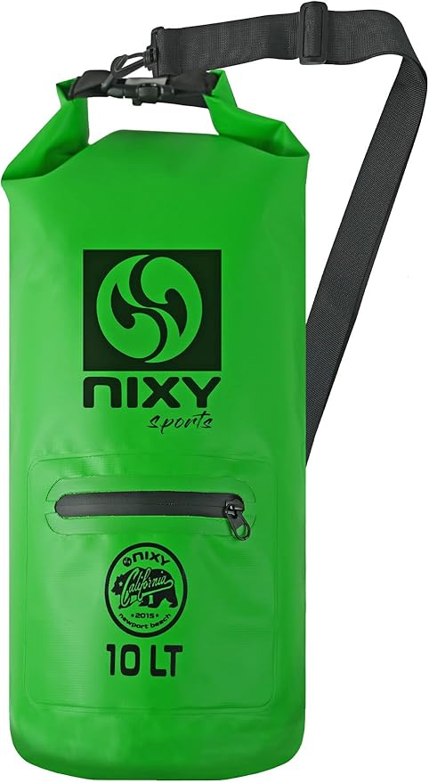 NIXY Waterproof Dry Bag 10L Roll Top - Lightweight and Durable for Paddleboarding Kayaking Hiking Camping Boating Beach Swimming Sailing and More - Green 10L