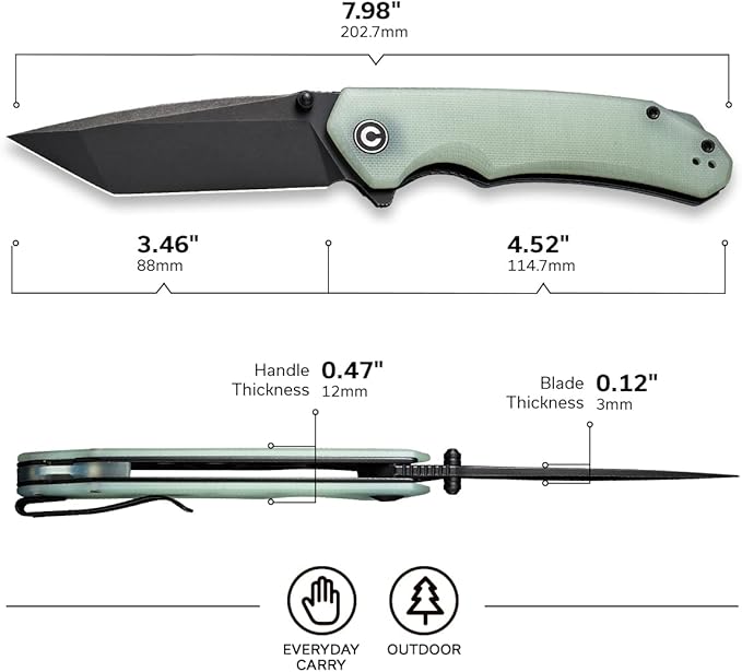 CIVIVI Brazen Folding Pocket Knife3.5-Inch Tanto D2 Plain BladeG-10 Outdoor Camping Hiking Knife with Thumb Studs and Flipper OpenerUnique Tool Gift for EDC Men Women C2023E