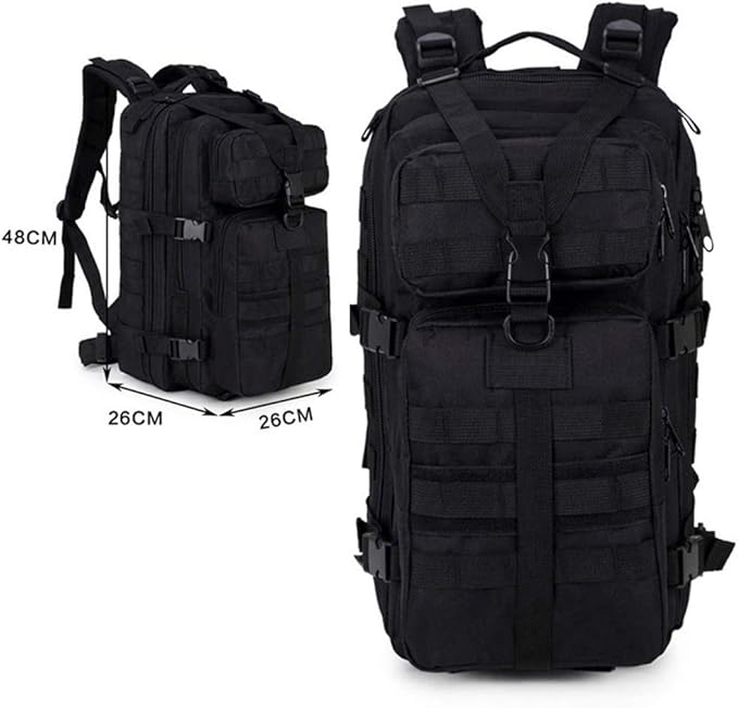 Outdoor Sports Pack Hiking Bag Tactical Rucksack Camo Knapsack Combat Camouflage Tactical 35L Molle Backpack - Black