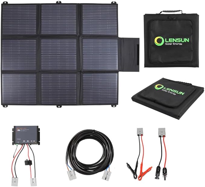 LensunSolar 200W 12V Portable Solar Panel Blanket with Anderson Connectors for Solar Generator Power Station Lightweight with 20A MPPT Charger Controller