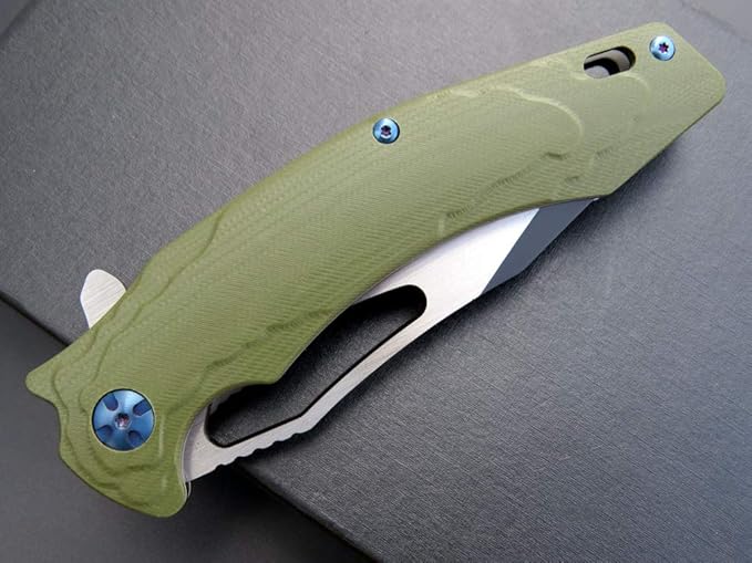 Eafengrow EF915 Folding Knife D2 Steel Blade with Black-Oxide Coating G10 Handle with Ball Bearing Safe Open Flipper Knife Locking Liner and Pocketclip for Camping Work (Green)