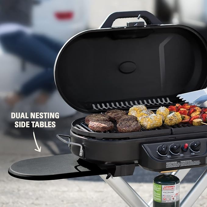 Coleman RoadTrip 285 Portable Stand-Up Propane Grill with 3 Adjustable Burners &amp Instastart Ignition 20000 BTUs of Power for Outdoor Cooking Camping Tailgating Grilling BBQs &amp More