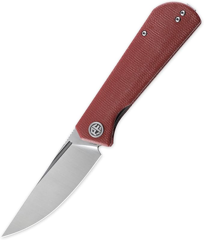 Petrified fish Pocket Knife PFP07 Viking 3.62 K110 Satin Blade 3.95oz Micarta Handle Front Flipper Liner lock Folding knife (Red Satin)