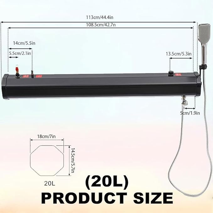 Roof Rack Shower20L/30L Portable Camping Solar Shower with Water Tank Roof Rack Mount Road Shower Pressurized Water TankOutdoor Activities Water Supplyfor SUVs Sedans RVs Trucks