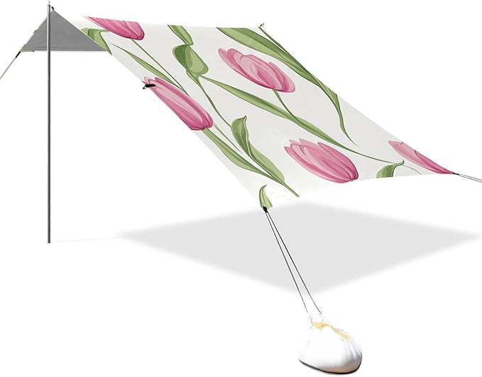 ALAZA Elegant Pink Tulips Beach Tent Sun Shelter Portable Canopy Sunshade for Outdoor Camping Picnics Backyard Fun 10x9 ft