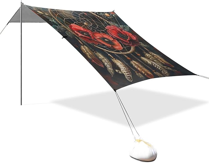 ALAZA Dreamcatcher with Poppy Beach Tent Sun Shelter Portable Canopy Sunshade for Outdoor Camping Picnics Backyard Fun 10x9 ft