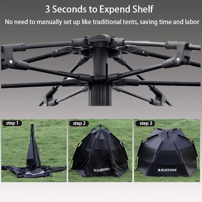 Blackdog Automatic Camping Sunshade Tent Outdoor Easy Setup Portable Beach Sun Shelter with HookUPF 50+ Waterproof for Camping Hiking Fishing Mountaineering for 3-4 Persons