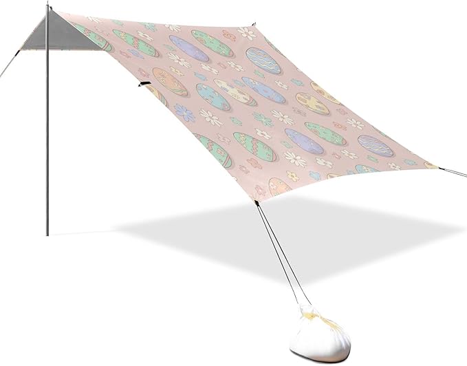 xigua Easter Egg Beach Tent Sun Shelter with Carrying Bag - Silver Coated Oxford Fabric Beach Canopy for Beach Camping Fishing - Includes Windproof Ropes Sandbags &amp Stakes