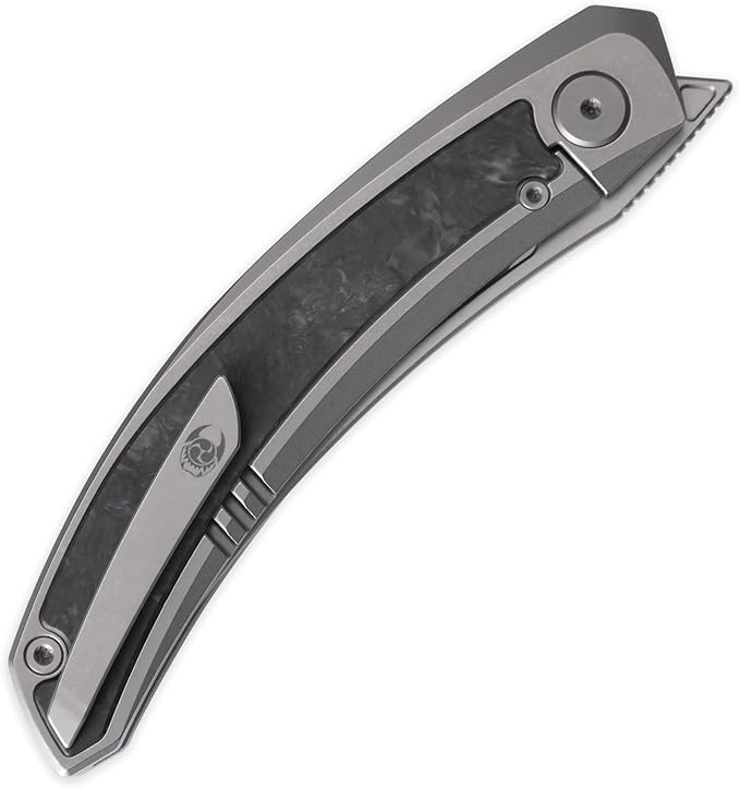Kamasu Front Flipper Folding Knife 3.74 M390 Steel 6AL4V Titanium &amp GITD Carbon Fiber Handle Titanium Pocket Clip EDC Knife (Grey-stonewashed)