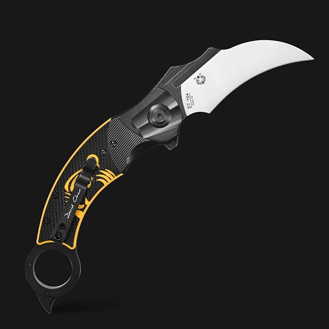 Sitivien ST164 Folding Pocket KnifeAUS-10 Steel BladeSteel Head CNC Precision Carving+G10 Handle EDC Tool Knife for Outdoor Survival Camping Hiking Fishing(Yellow)