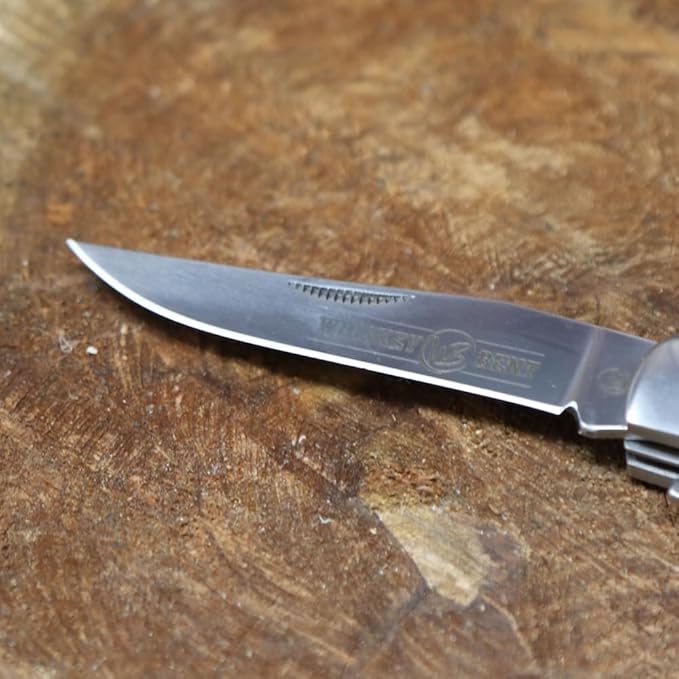 WHISKEY BENT HAT CO. Trapper &amp Locking Bullcutter Folding Pocket Knife 4.125 Closed Length 440C Stainless Steel Blades (Blue Burst)