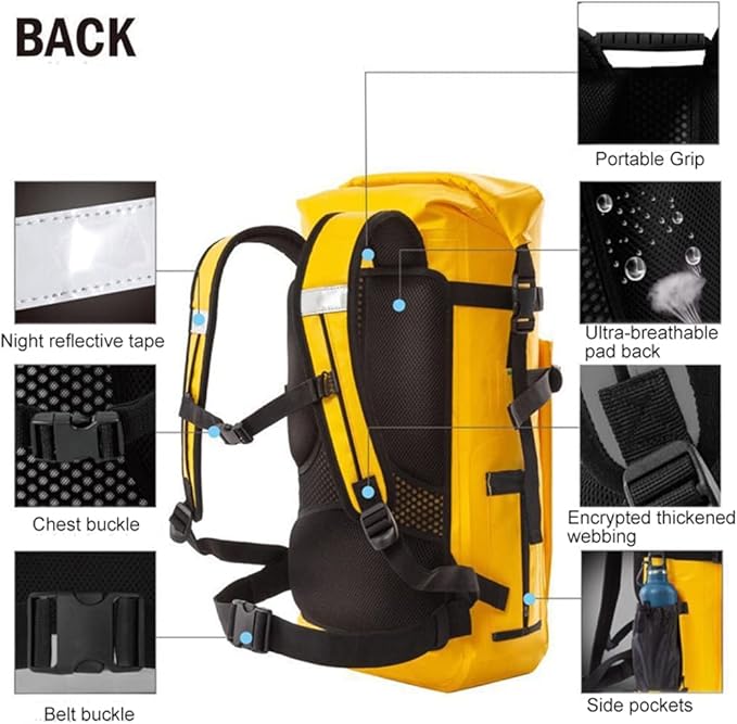 LANGWEI Waterproof Dry Bag Backpack 30L Diving Equipment Dry and Wet Separation Bag Float Roll Top Waterproof Duffel for Swim Beach Kayaking Boating Rafting