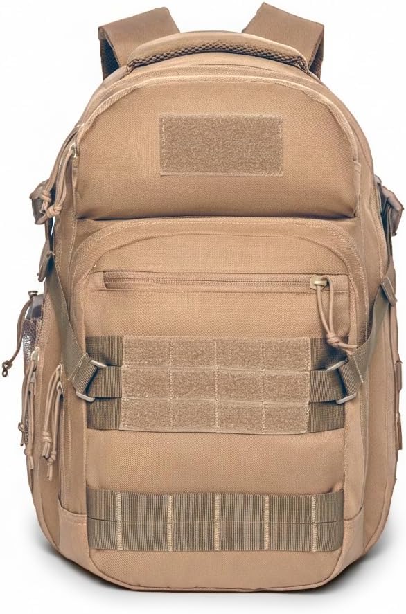 Tactical Hiking Backpack with 180° Open Design Molle Webbing Padded Laptop Compartment Lightweight for Outdoor Adventures (tan)