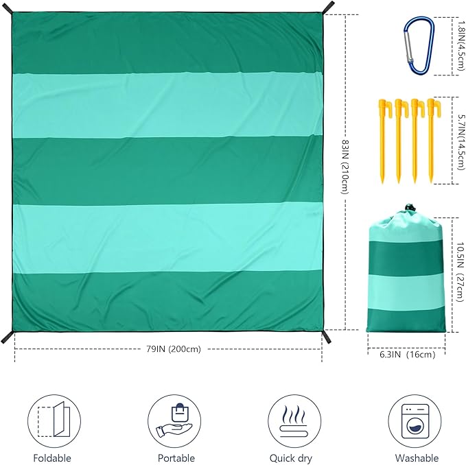 Beach Blanket Waterproof Sandproof Beach Mat 79 X 83/10'x9'for 2-8 Adults Quick Drying Outdoor Picnic Mat Beach Accessories for Travel Camping Hiking