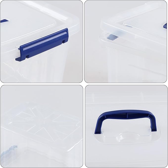 Vababa 4-Pack 10 L Clear Plastic Latch Storage Boxes with Lids