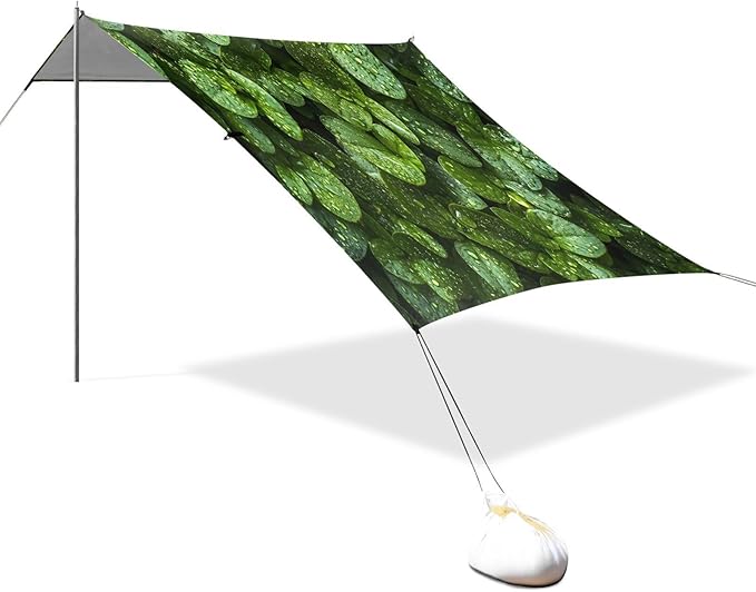 Raindrops on Leaves Beach Tent Sun Shelter Set UPF50+ UV Protection 10.5 x 9.19 FT Camping Shade Canopy with Sandbags Sand Anchors Carrying Bag and Others