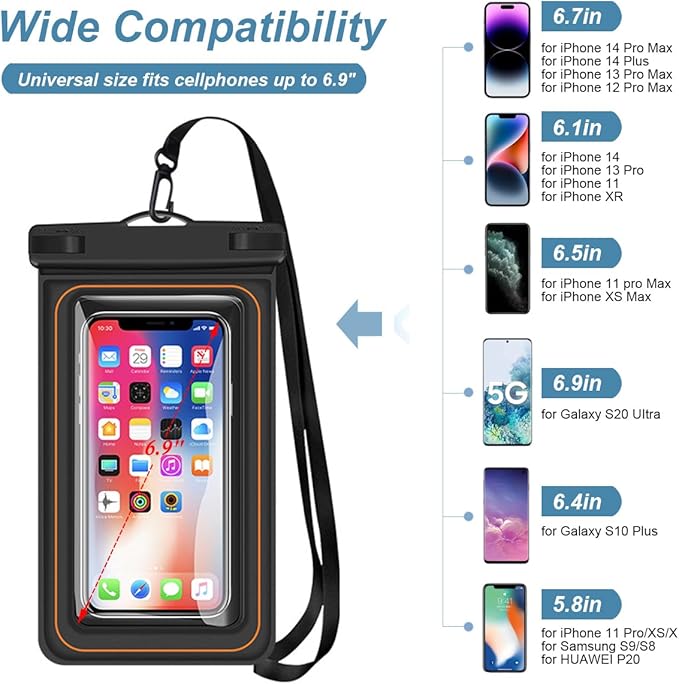 3 x Waterproof Floating Phone Pouch Universal IPX8 Waterproof Case for iPhone Samsung Galaxy Series 6.9 Dry Bag with Lanyard for Beach Pool Water Play Swimming