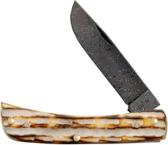 Case XX WR Pocket Knife Sod Buster Deep Canyon Burnt Natural Bone Damascus Item #27235 (6137 DAM) Length Close: 3 5/8 inches