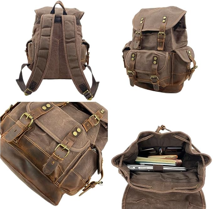 Tactical Backpack Military Molle Hiking 20-35L Water-repellent wax canvas bag travel in khaki