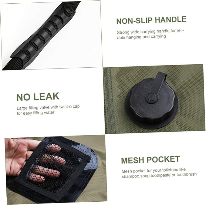 SUPVOX Portable Solar Shower Bag Nozzle for Outdoor Camping and Hiking Easy Use Outdoor Water Storage Olive Green
