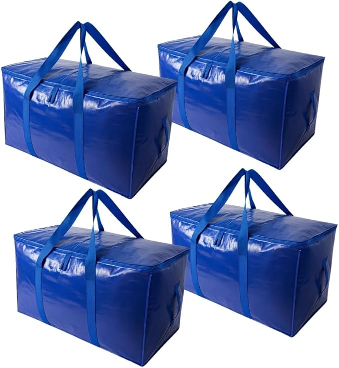 Extra Large Moving Bags with Zippers &amp Carrying Handles Heavy-Duty Storage Tote Moving Boxes for Space Saving (4)