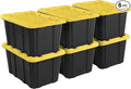 27 Gallon Plastic Storage Container with Snap-On Lid Heavy-Duty Industrial Tote Black and Yellow 28.5x19.6x15.5 Inches 6 Pack (6 Black/Yellow)