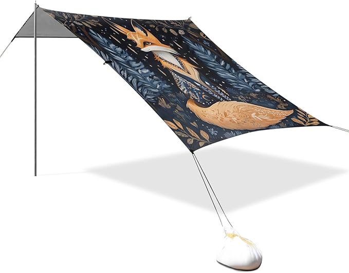 ALAZA Fox Beach Tent Sun Shelter Portable Canopy Sunshade for Outdoor Camping Picnics Backyard Fun 10x9 ft