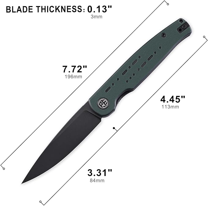 Petrified fish PFE07 Morse Pocket Knife3.31 154CM Black Stonewashed Blade 3oz G10 Handle Front Flipper Liner lock Folding knife (Green Black Stonewashed)