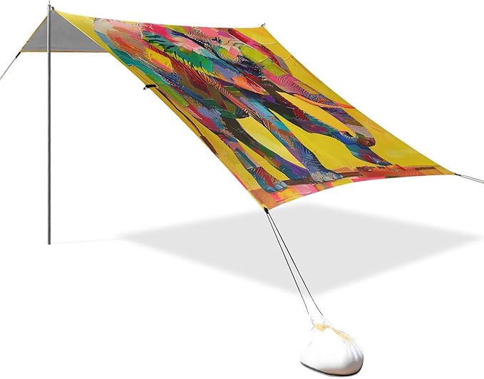 ALAZA Elephant Collage Beach Tent Sun Shelter UPF50+ Protection Beach Shade Canopy w/ 4 Sandbags for Outdoor Camping Fishing Backyard Fun Picnic 10x9 ft