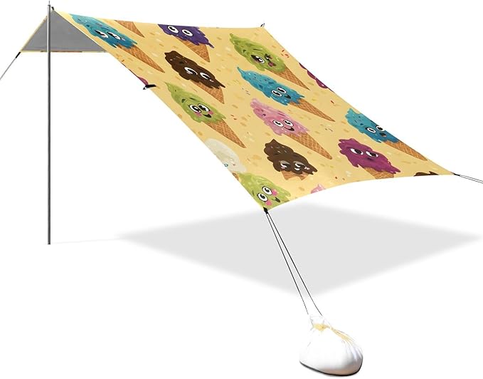 ALAZA Colorful Ice Cream Pattern Beach Tent Sun Shelter Portable Canopy Sunshade for Outdoor Camping Picnics Backyard Fun 10x9 ft