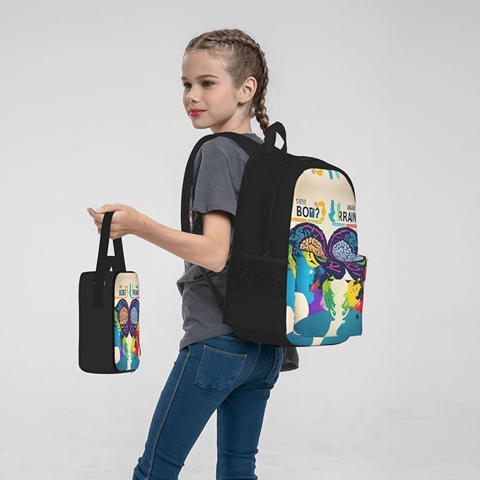 3pcs Backpack Sets Left And Right Brain Advantage Printed Backpacks Set With Lunch Bag Pencil Pouch