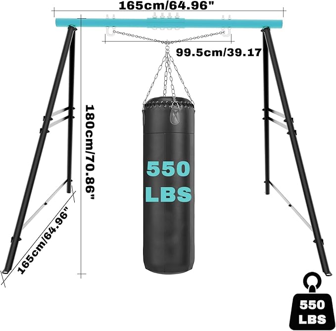 Swing Stand A-Frame Hammock Chair Stand Max Load 550Lbs Black Steel Easy Assembly Suitable for Porch Patio Playground