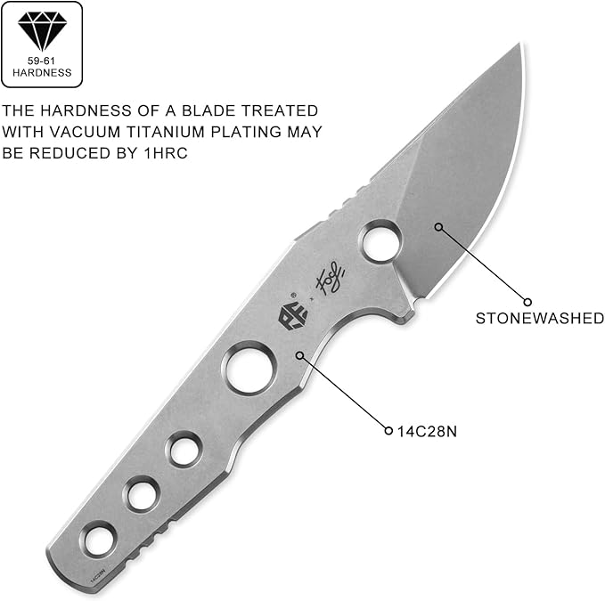 Petrified fish PFE13 Bison Fixed Blade Knife 2.4 14C28N Stonewashed Blade 2.52oz 14C28N Handle Fixed Blade Knife for Camping EDC Outdoor (White Stonewashed)
