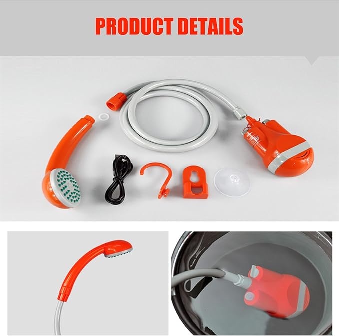 OrangePortable Outdoor ShowerHandheld Shower HeadSmall and LightEasy to CarrySimple to UseSuitable for Outdoor Camping ShowerPet WashingCleaning Basket