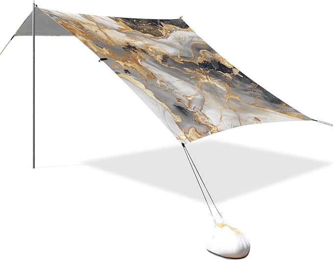 ALAZA Marble Golden Black Beach Tent Sun Shelter Portable Canopy Sunshade for Outdoor Camping Picnics Backyard Fun 10x9 ft