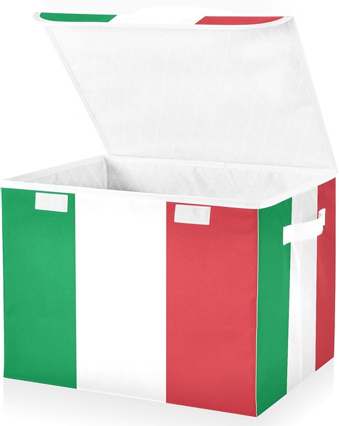 Italy Flag Green Red Storage Container with Lid Foldable Clothing Storage Containers for Organizing for School Supply