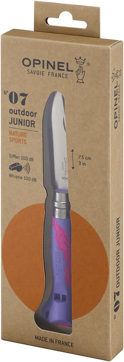 Opinel Outdoor Junior No. 07 Stainless Steel Folding Knife with Safety Rounded Tip Integrated Whistle Made in France